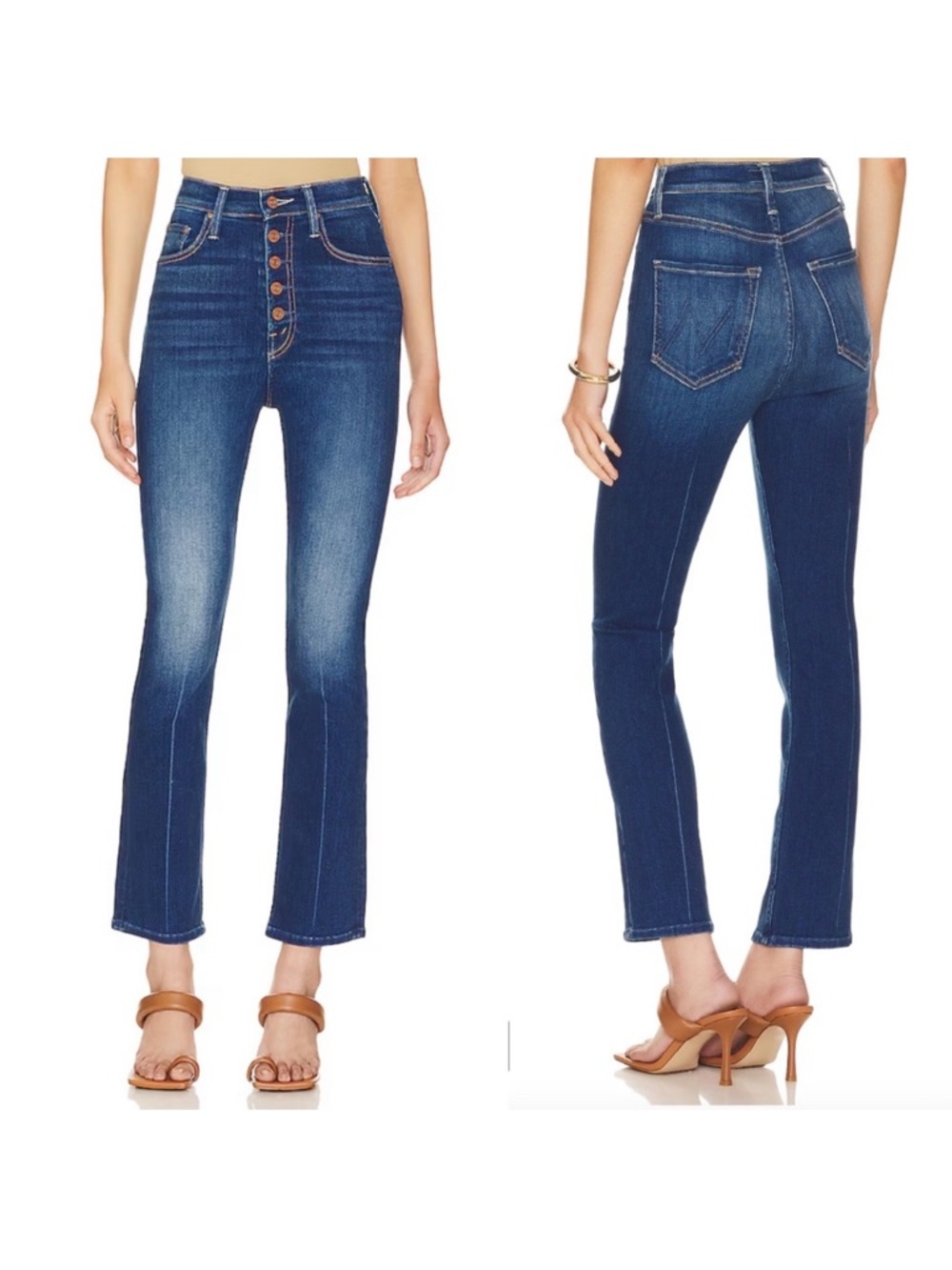 MOTHER Denim The Pixie Rider Ankle Taxi High Rise Button Fly Jeans